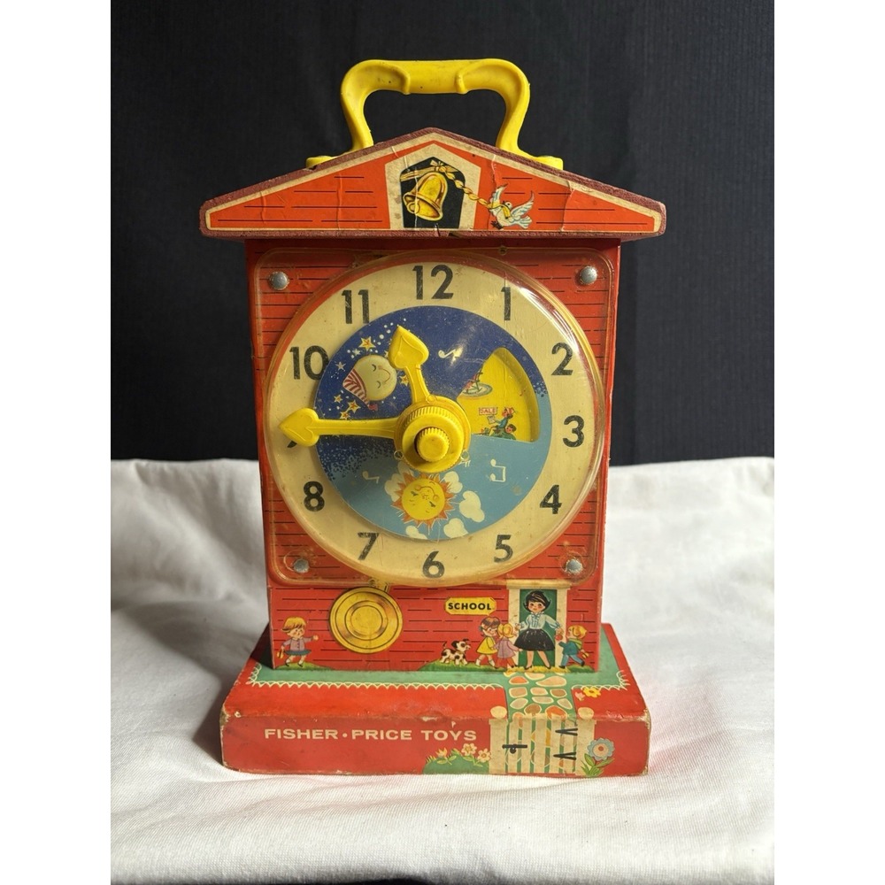 Vtg Fisher Price Music Box Teaching Clock 998 1962-1968 Tested Works
